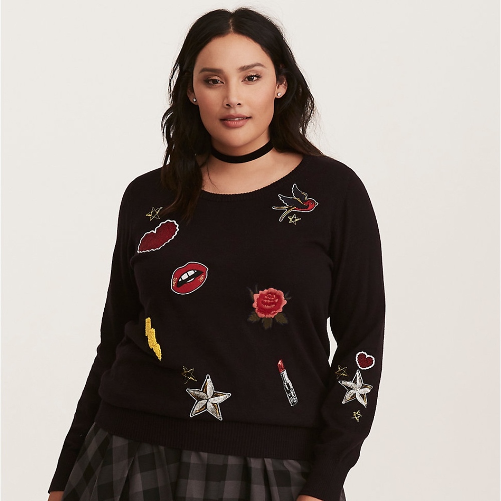 Torrid Black Sweater with Patches